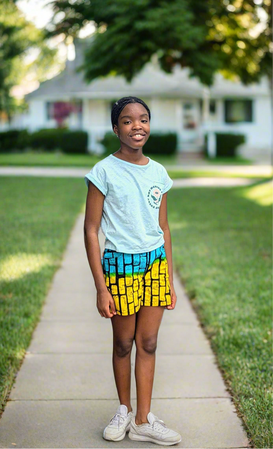 Girls’ African Print Adjustable Waist Shorts- (7-15yrs)