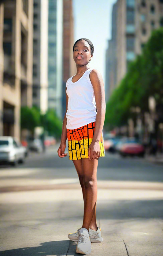 Girls’ African Print Adjustable Waist Shorts- (7-15yrs)