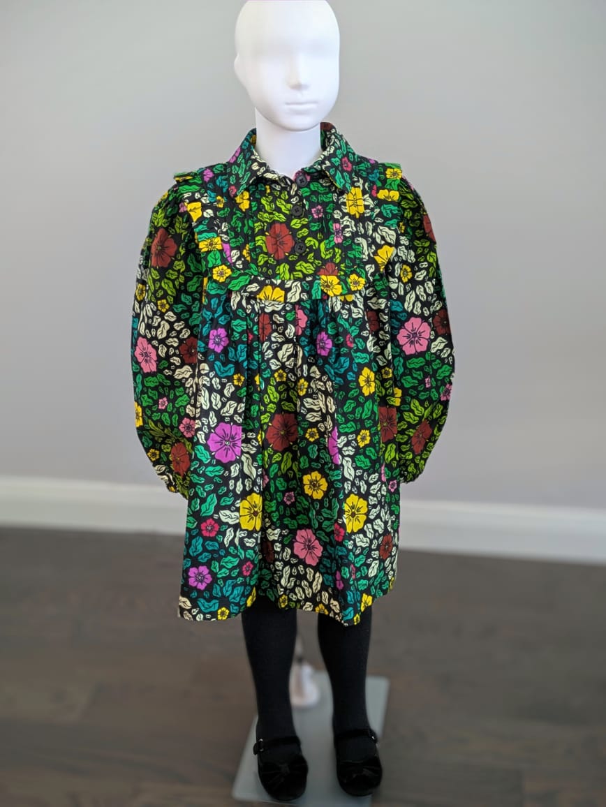 Girls’ Long Sleeve African Print Ruffle Dress (5-9yrs)