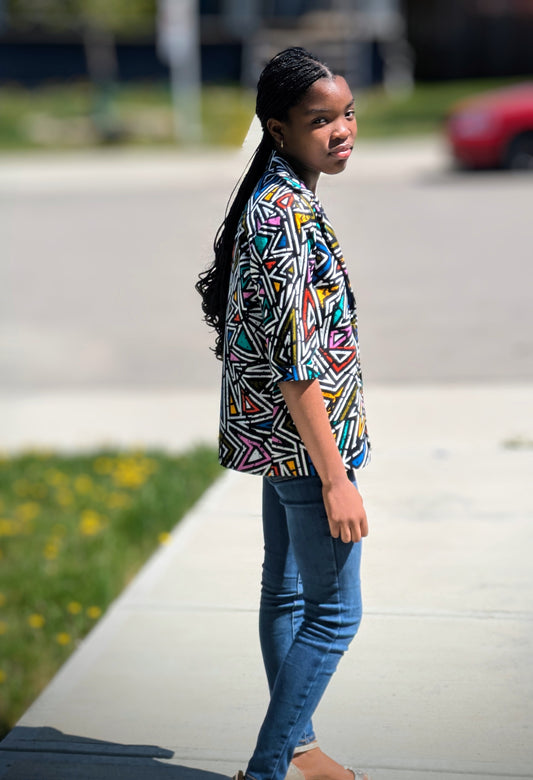 Girls' Printed Contrast Lined Jacket (10-13yrs)