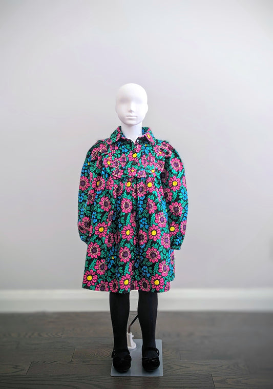 Girls’ Long Sleeve African Print Ruffle Dress (5-9yrs)