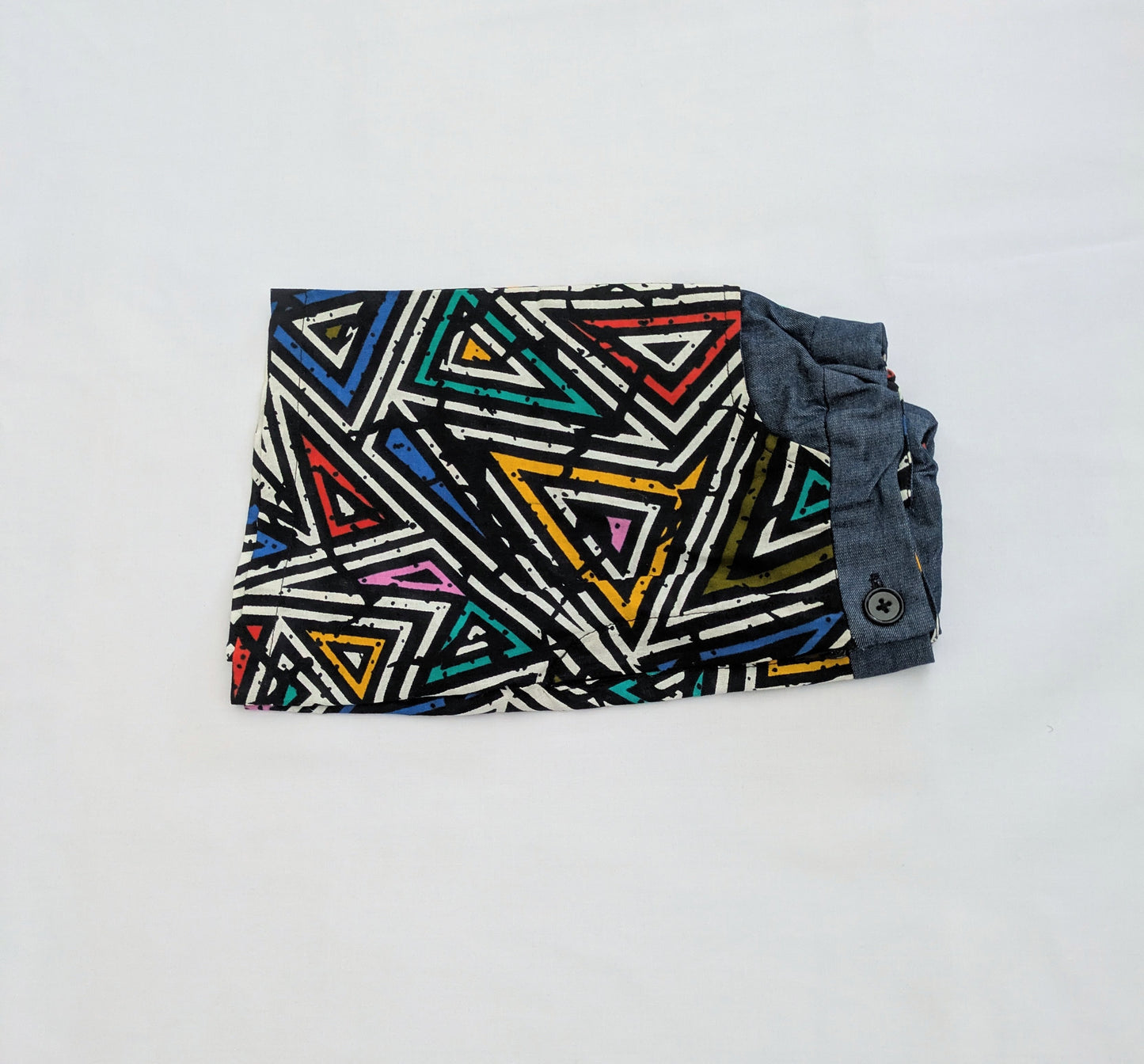 Geometric prints and denim shorts- Adjustable waist (8-15 yrs)