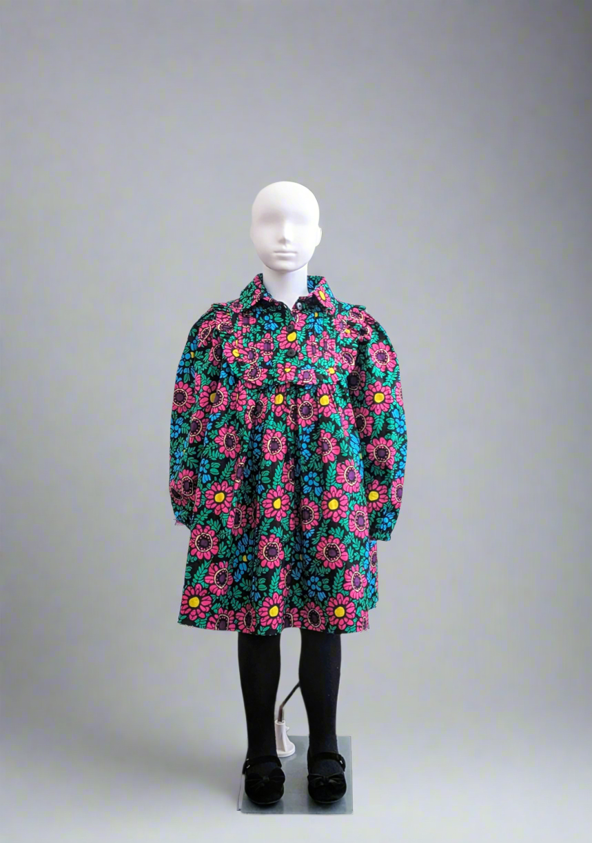 Girls’ Long Sleeve African Print Ruffle Dress (5-9yrs)