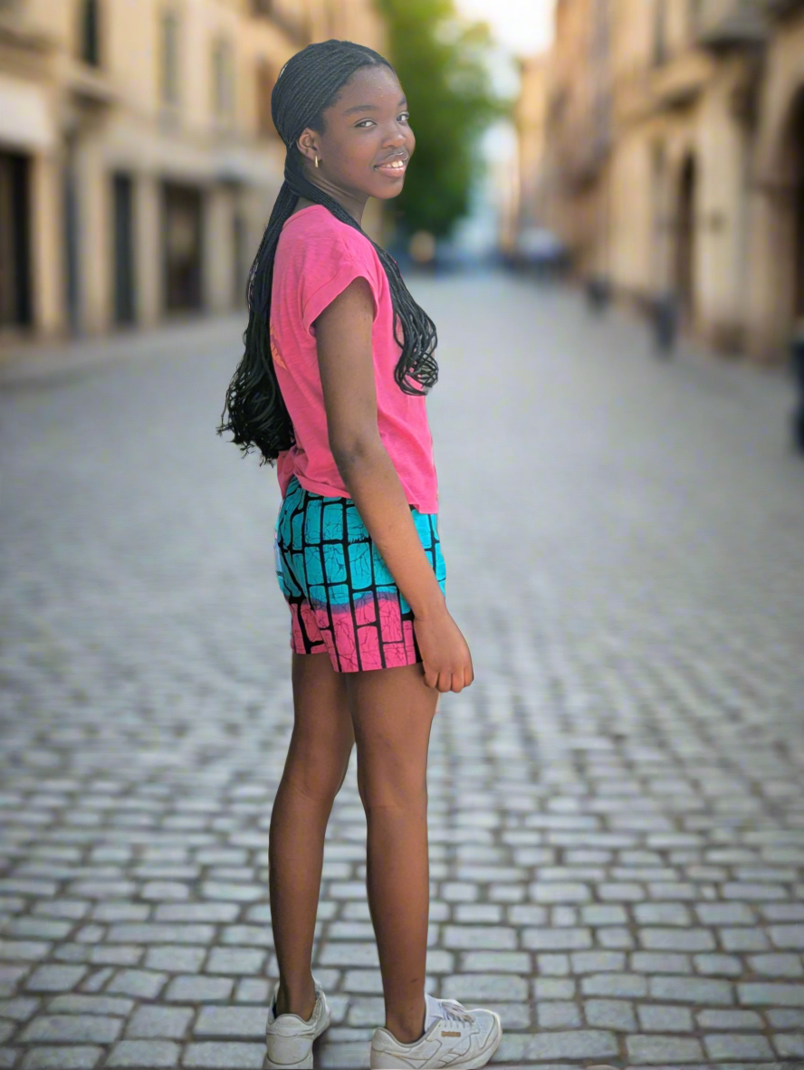 Girls’ African Print Adjustable Waist Shorts- (7-15yrs)