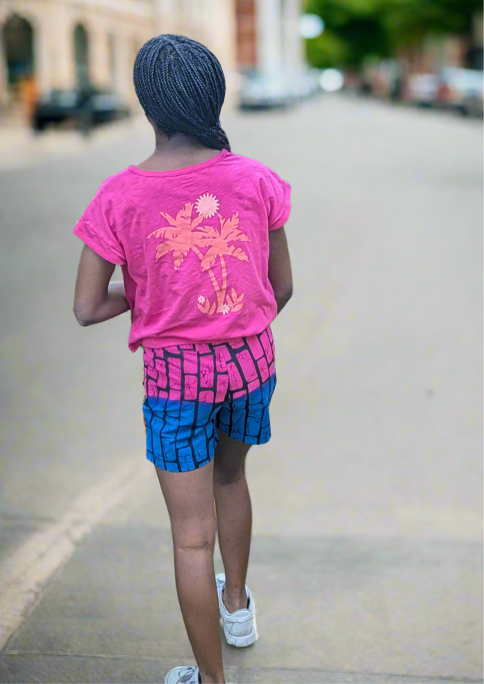 Girls’ African Print Adjustable Waist Shorts- (7-15yrs)