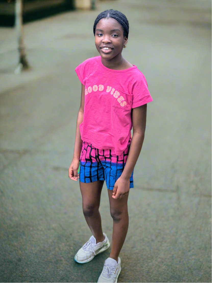 Girls’ African Print Adjustable Waist Shorts- (7-15yrs)