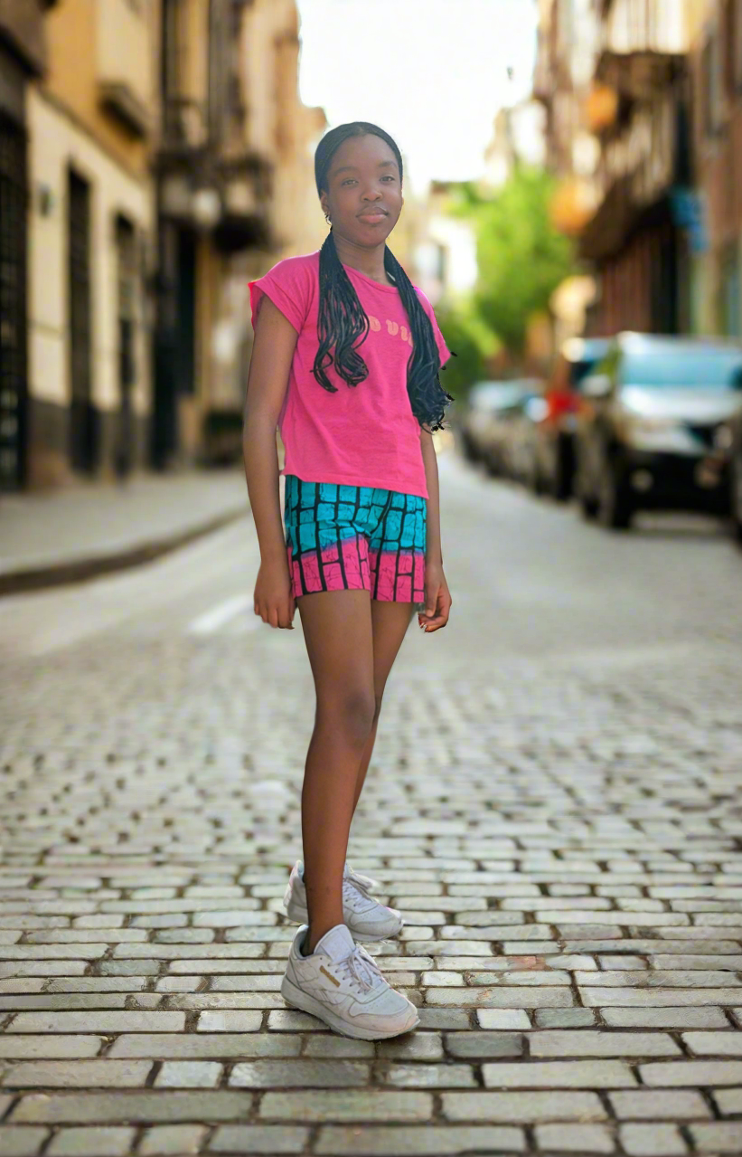 Girls’ African Print Adjustable Waist Shorts- (7-15yrs)