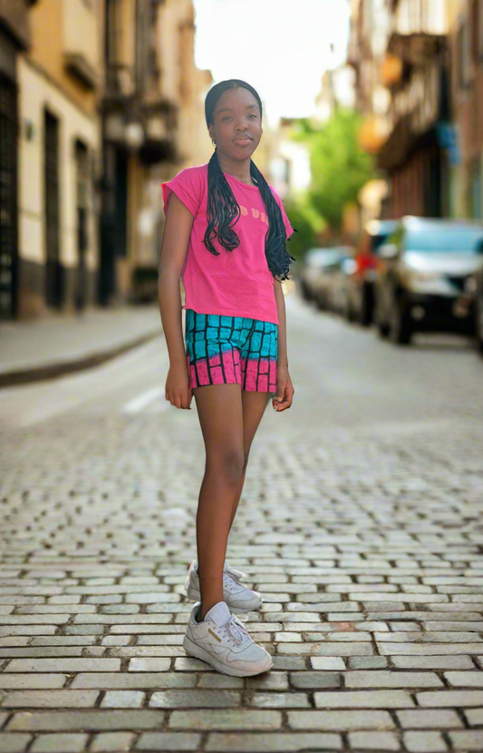 Girls’ African Print Adjustable Waist Shorts- (7-15yrs)