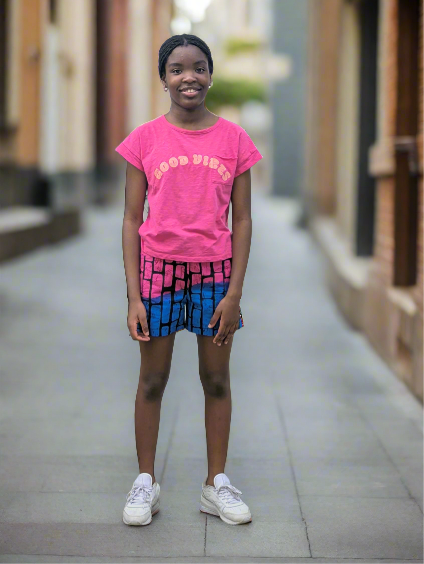 Girls’ African Print Adjustable Waist Shorts- (7-15yrs)