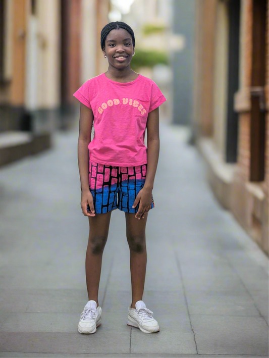 Girls’ African Print Adjustable Waist Shorts- (7-15yrs)