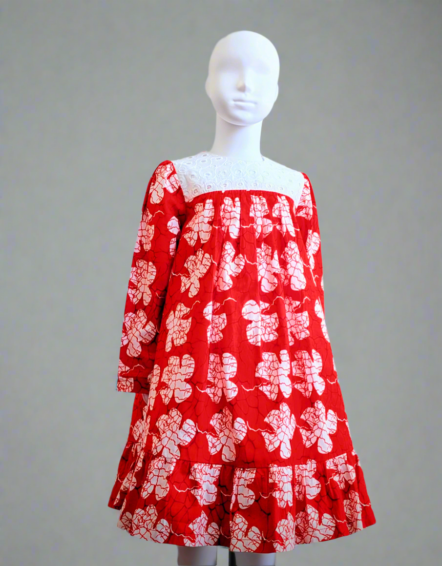 Girls' long-sleeve floral ruffle dress(6-8yrs)