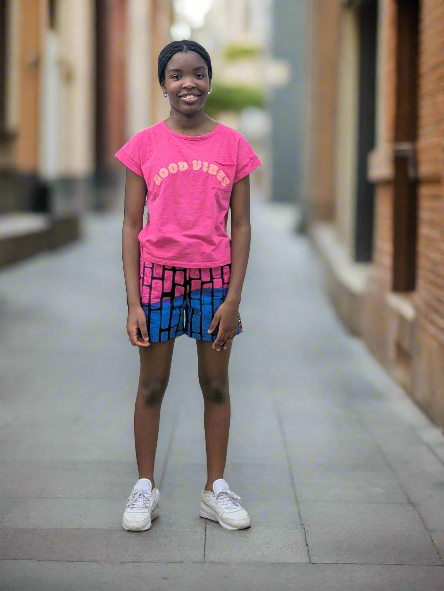 Girls’ African Print Adjustable Waist Shorts- (7-15yrs)