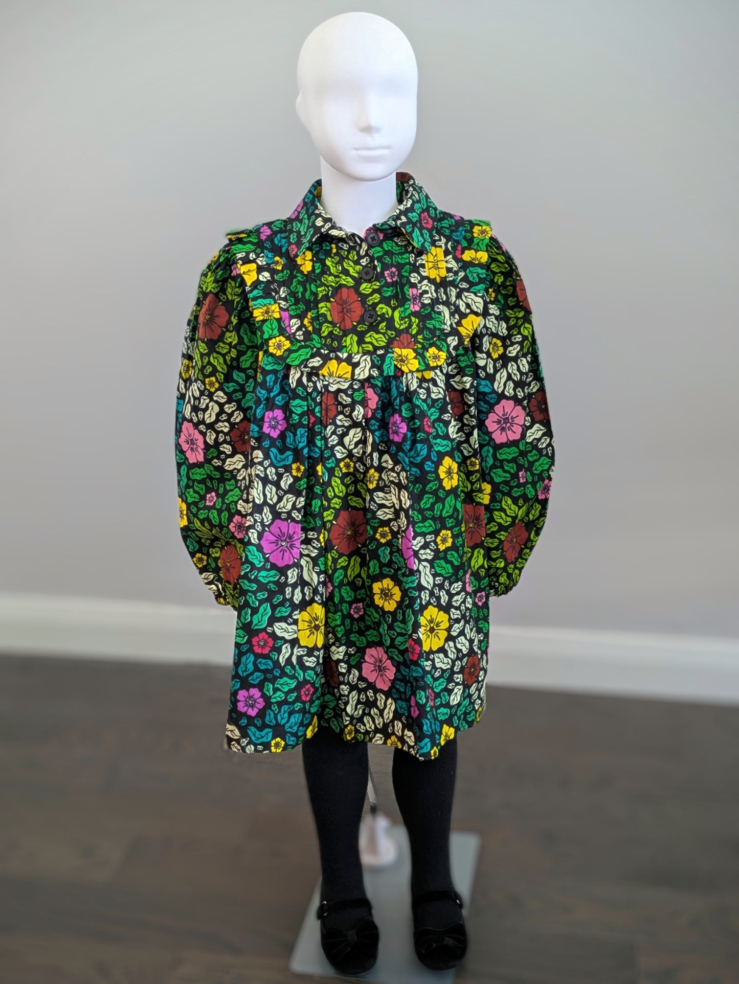 Girls’ Long Sleeve African Print Ruffle Dress (5-9yrs)