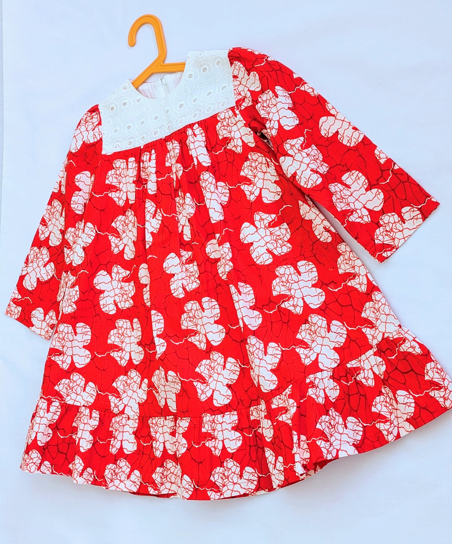 Girls' long-sleeve floral ruffle dress(6-8yrs)