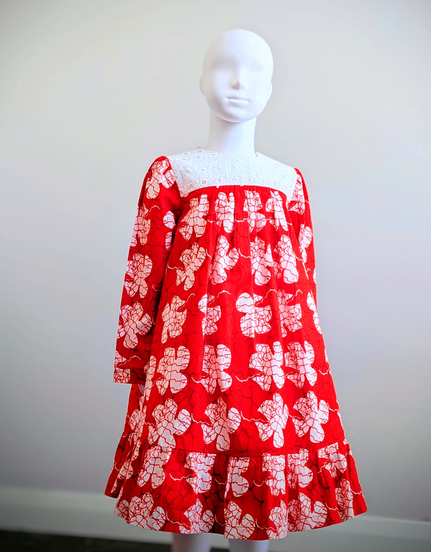 Girls' long-sleeve floral ruffle dress(6-8yrs)